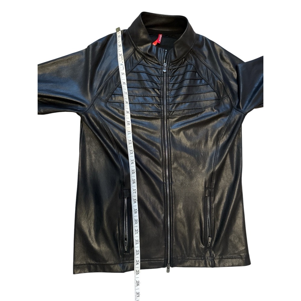 SPANX‎ Moto Jacket Black Full Zip Lightweight Faux Leather-Like Large - Picture 6 of 8